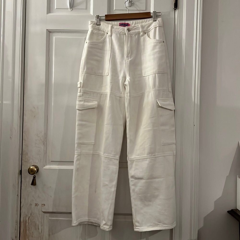 Edikted Wide Leg Cargo Painter Jeans White